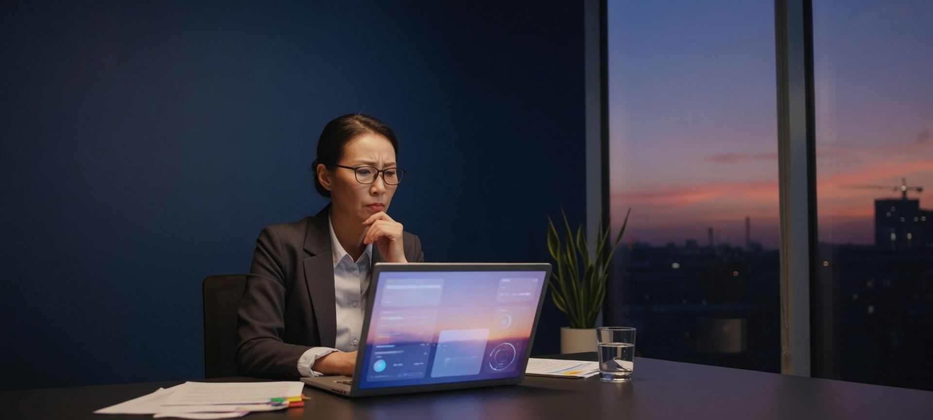 A professional assessing workplace AI readiness on a laptop